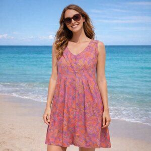 Blue Ginger Hawaiian Designs Tropical Floral Pink Orange Swim Cover Dress, XXL